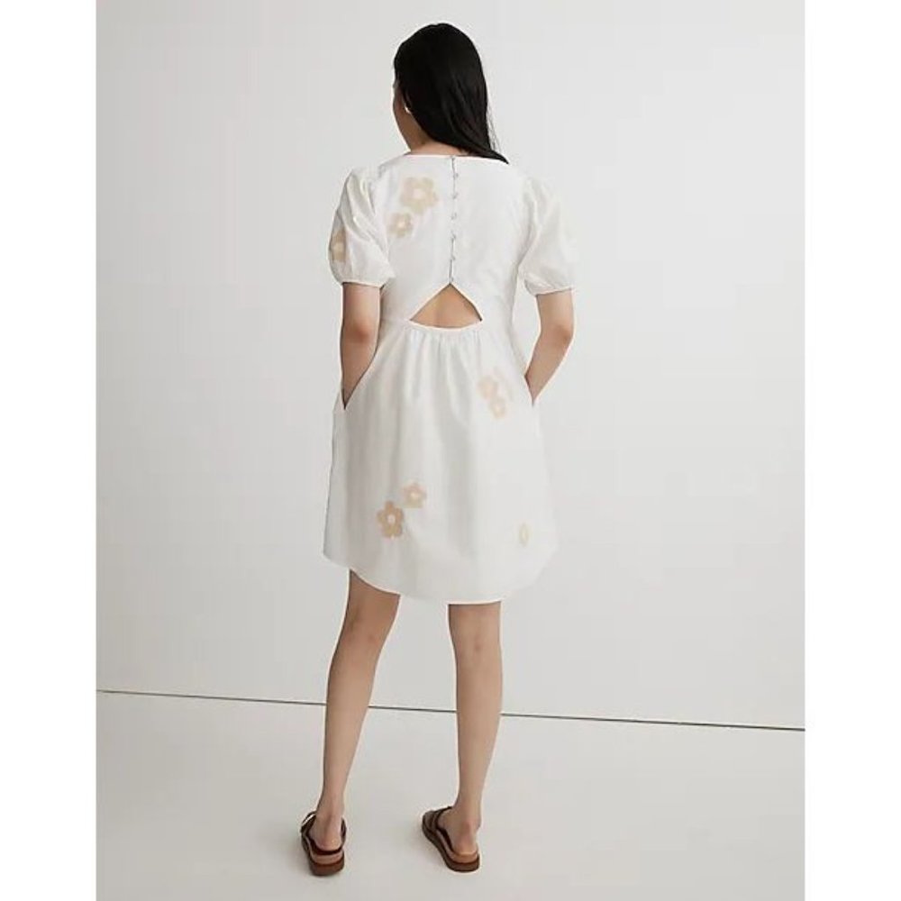 Madewell NWT Annamarie Floral V Neck Cutout Mini Dress in Bright Ivory size 0 - Picture 2 of 11